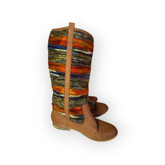 Vintage-Inspired Tall Leather & Woven Boots | Southwestern Boho Style | Size 8 - Picture 3 of 6